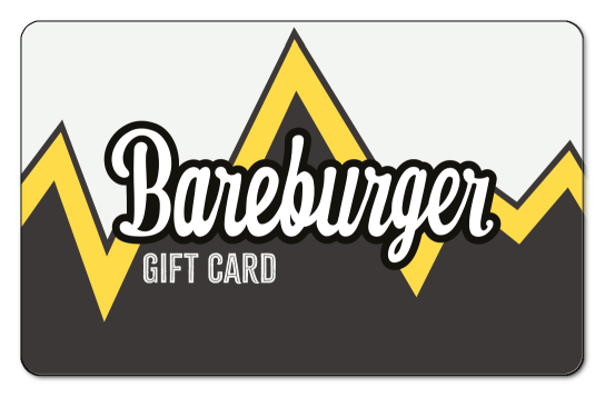 bareburger text logo on a grey and yellow mountain background